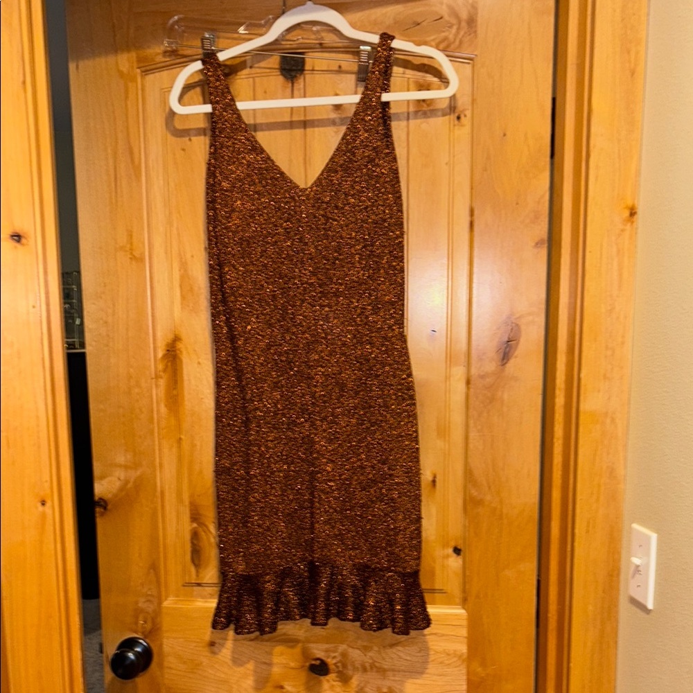 Sparkle Ruffle-Hem Tank Dress in Copper